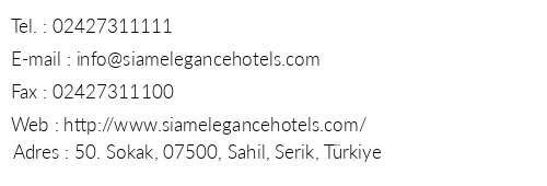 Siam Elegance Hotels & Spa telefon numaralar, faks, e-mail, posta adresi ve iletiim bilgileri
